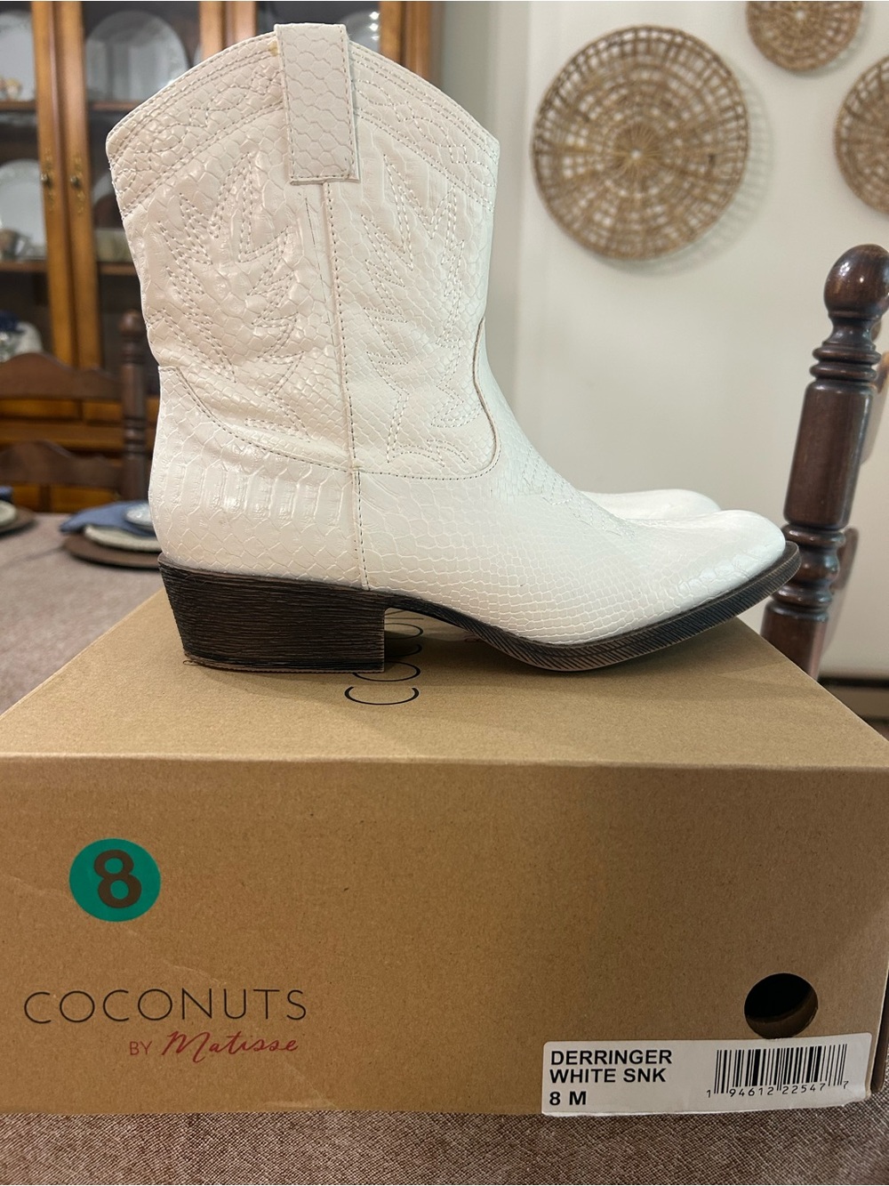 Coconuts by Matisse White Western Ankle Boots with Snakeskin Texture